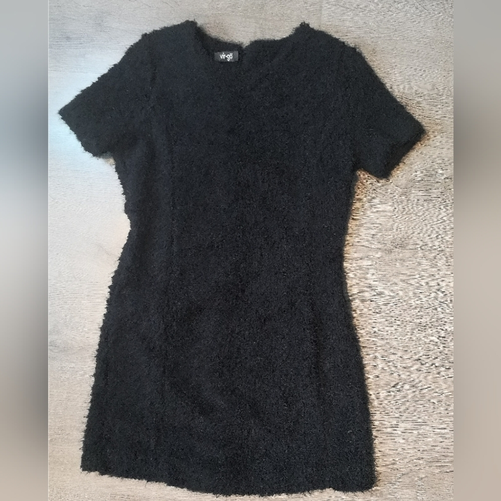 Vintage Find Your Perfect BLACK Fuzzy Fur Go-Go Rave Mini Mod Dress
